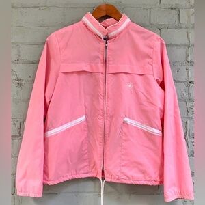 Vintage Nylon Windbreaker Jacket with Fleece Lining in Pink with White Contrast